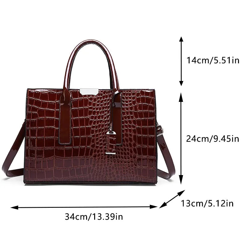 Crocodile Print Tote Crossbody Handbag Office Work Travel Bag Large Capacity