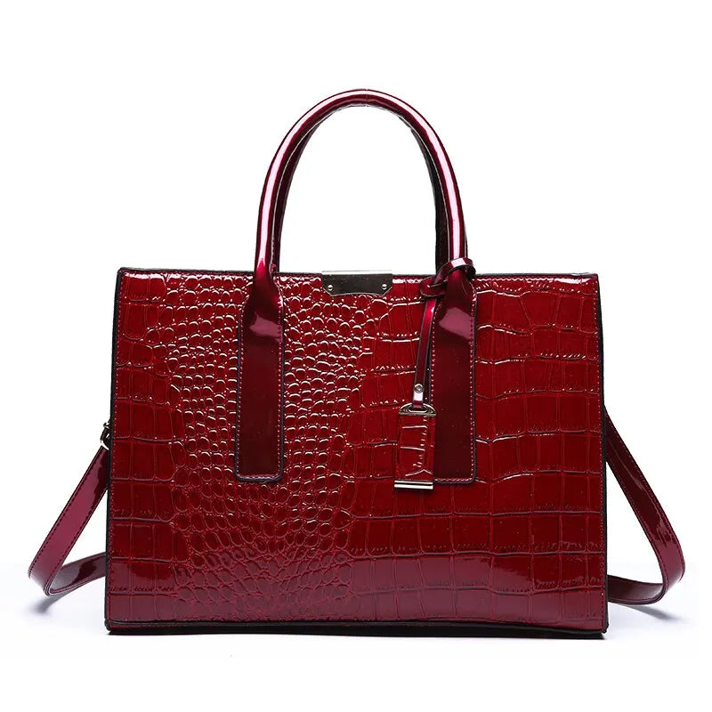 Crocodile Print Tote Handbag Crossbody Work Travel Commuter With Strap Large Capacity