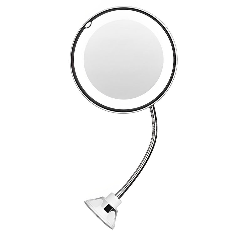 Face Mirror Suction Cup Bathroom Makeup & Shaving Flexible 10X Gooseneck Vanity LED Light