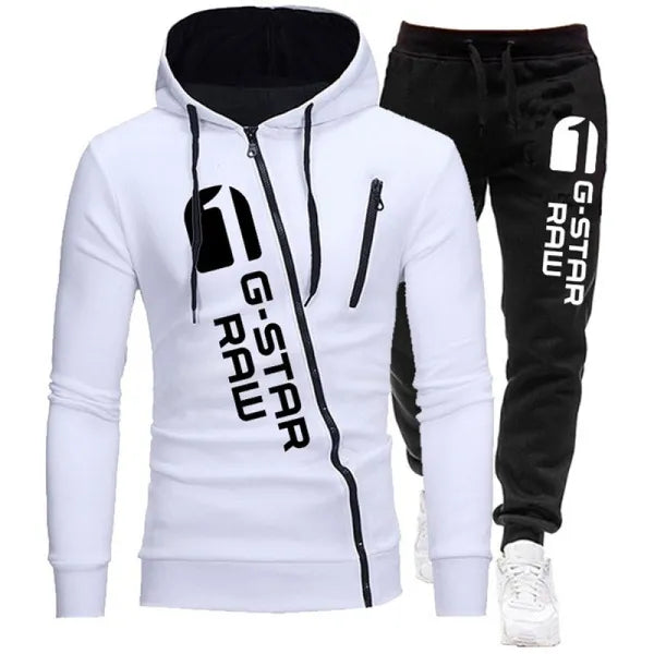 2pcs Tracksuit Sportswear Set Oblique-Zipper Hoodie Gym Workout Outfit