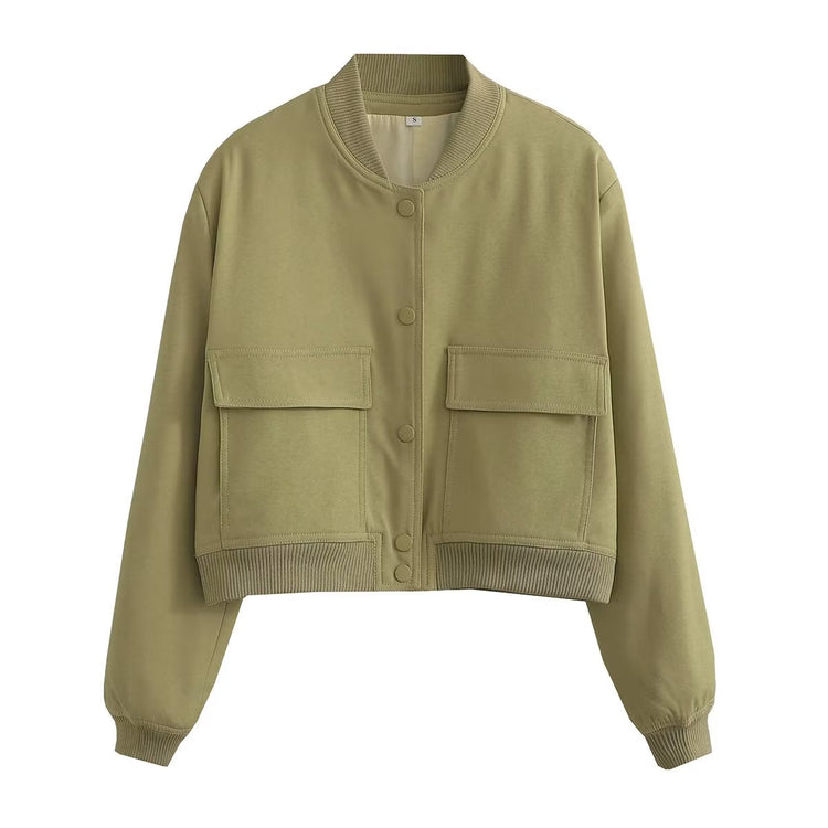 Bomber Jacket - Cropped Single-Breasted Classy Jacket Women's Wear