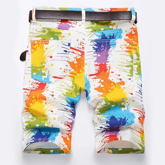 Chic Colourful Printed Stretch Summer Shorts Denim White Jeans
