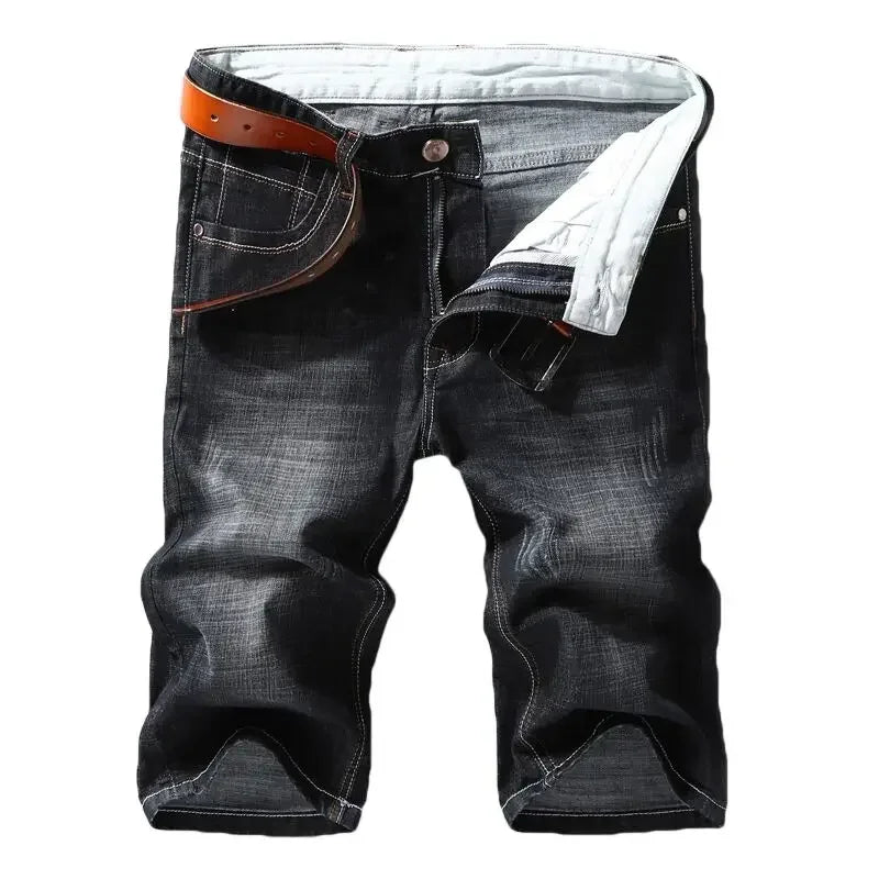 Denim Shorts Stretchy Straight-Fit Bermuda Pants