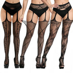 3 Pcs Fishnet Pantyhose Sexy Thigh-High Lingerie Stockings With Garter Belt