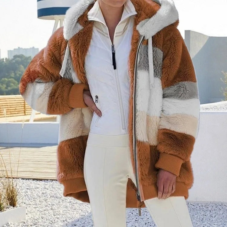 Plush Hooded Oversized Jacket Warm Loose Fit Women's Coat Autumn/Winter