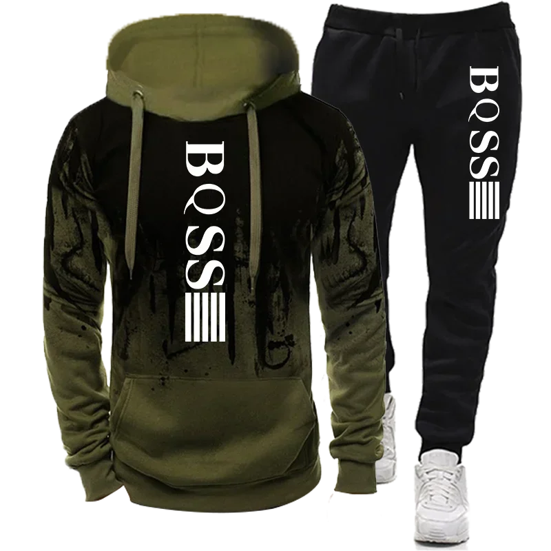 Tracksuit 2pcs Hoodie Sweatshirt & Pants Set Splash Ink Print Sports Combo