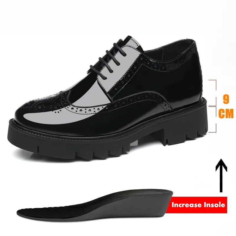 Elevator Platform Patent-Leather Oxford Shoes Increase Height Formal Dress Wedding Brogues Boost 4cm / 7cm / 9cm