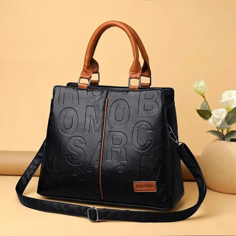 Large Capacity Soft Leather Embossed Letters Ladies Handbag Women's