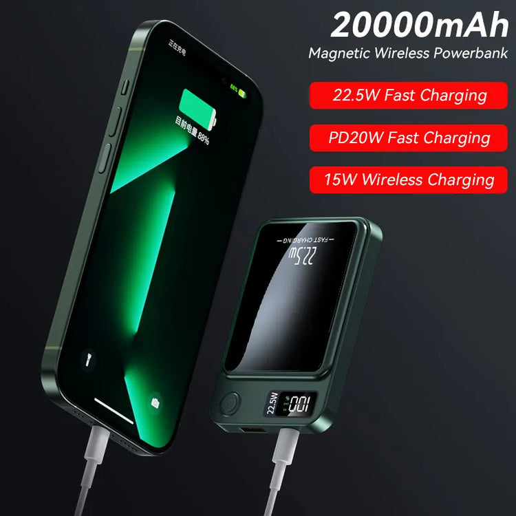 Magnetic Snap-On Power Battery Bank Phone Qi Wireless 30000mAh Fast Charging PowerBank