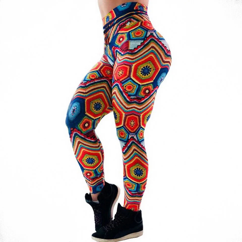 High-Waist Paisley Vintage 1960s Printed Leggings Colourful Fitness Yoga Pants Push Up Elastic Pencil Pants