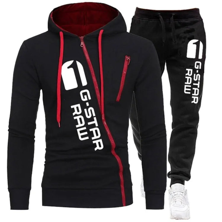 Tracksuit 2pcs Set Oblique Zipper Hoodie Gym Workout Sweatshirt + Sweatpants