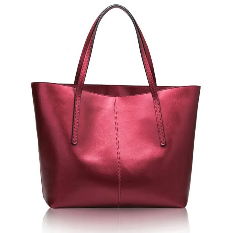 Tote Handbag Genuine Leather Large-Capacity Office Bucket Bag Women's