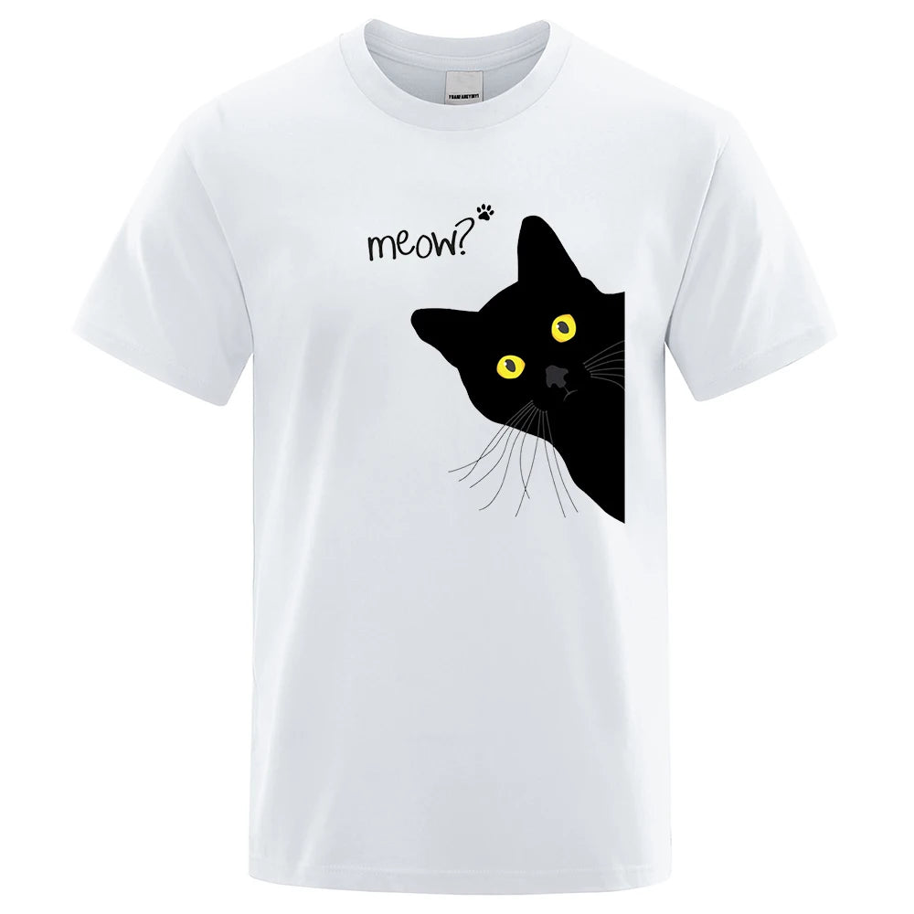 Meow Funny Oversized Cat T-Shirt Breathable Cotton Tee Summer Streetwear Top