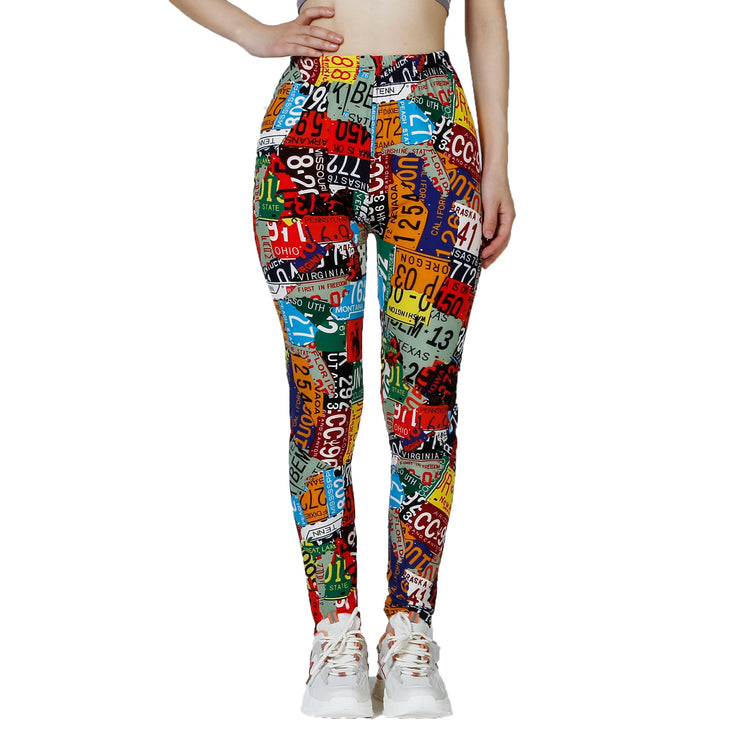 Leggings Elastic Activewear Matte Printed Colorful Graffiti Pants