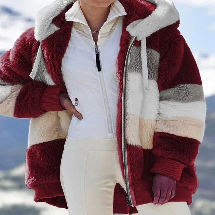 Plush Hooded Oversized Jacket Warm Loose Fit Women's Coat Autumn/Winter