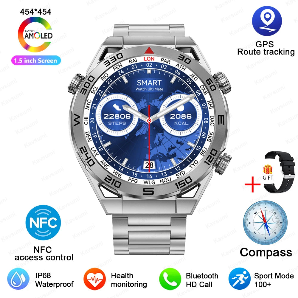 Smartwatch GPS Compass NFC ECG+PPG Health Fitness Tracker Heart Monitor Bluetooth Calling