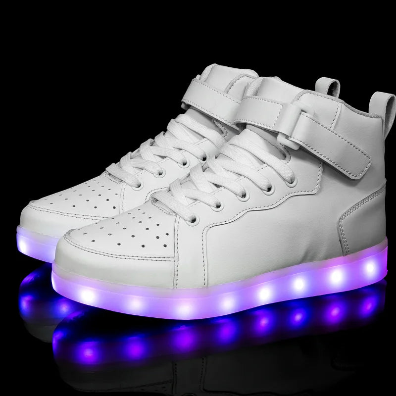 Luminous LED Sneakers Lights Glowing Flashing High Top All Sizes Unisex Runners