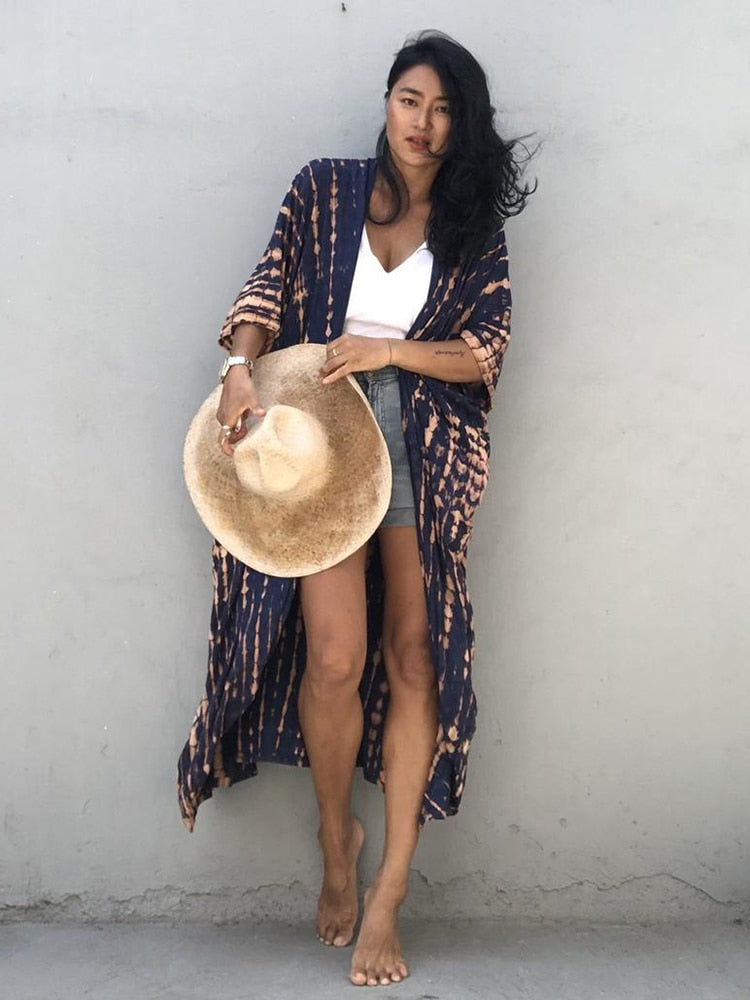 Beach Cover Up Kimono-Style Swimsuit Wrap Resort Wear Bikini Cape