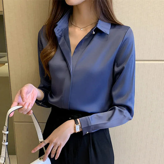 Satin Long-Sleeve Blouse Business Casual Shirt Women's New Fashion