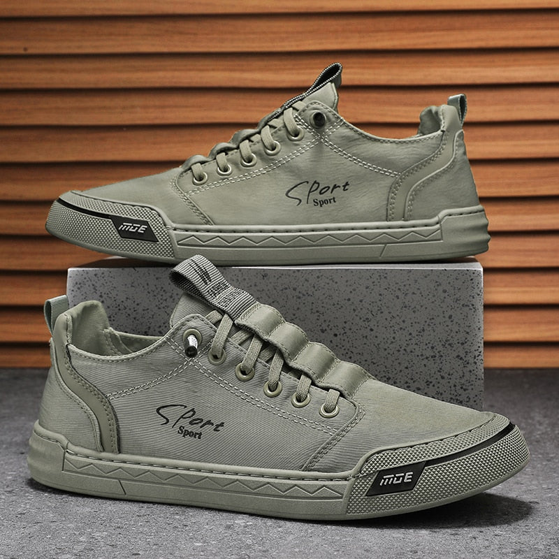 Slip-On No-Tie Ice Silk Canvas Sneakers With Elastic Laces