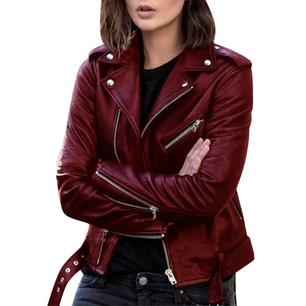 Jacket Classic Motor Biker Rider Faux Leather Women's Wear