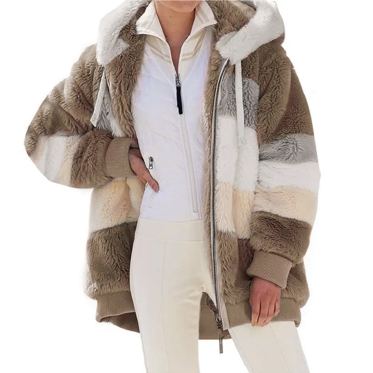 Oversized Jacket Plush Hooded Warm Loose Fit Women's Coat Autumn/Winter