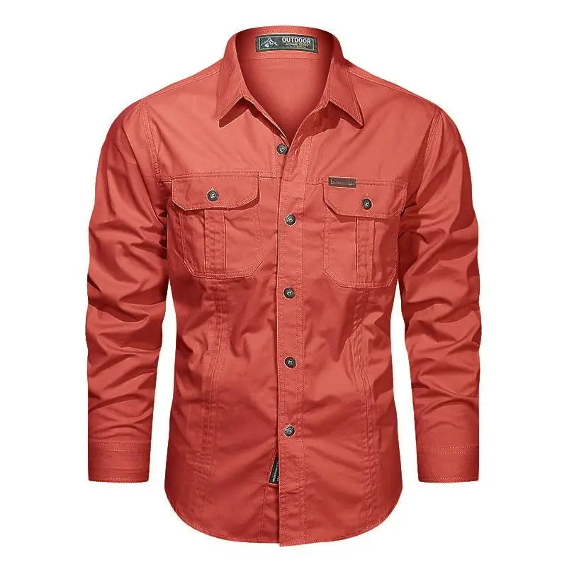 Cargo Shirt Long-Sleeve Cotton Full-Button Shirt With Breast Pockets