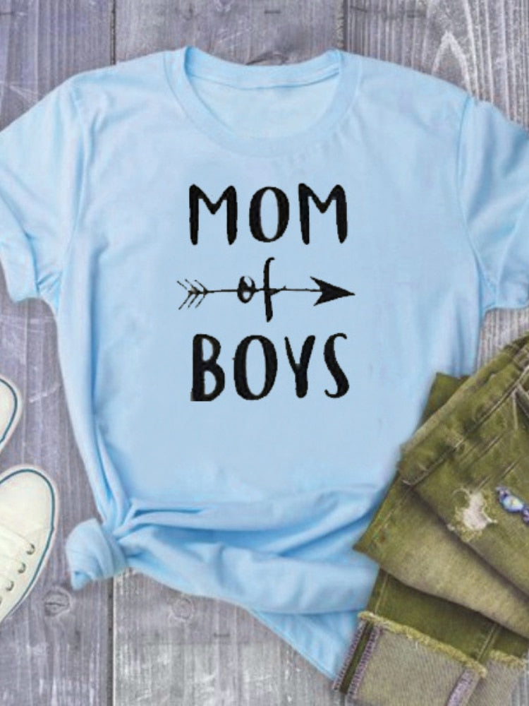 "Mom Of Boys" - Women's Motivational Positivity T-shirt / Mothers / Sons / Kids / Children