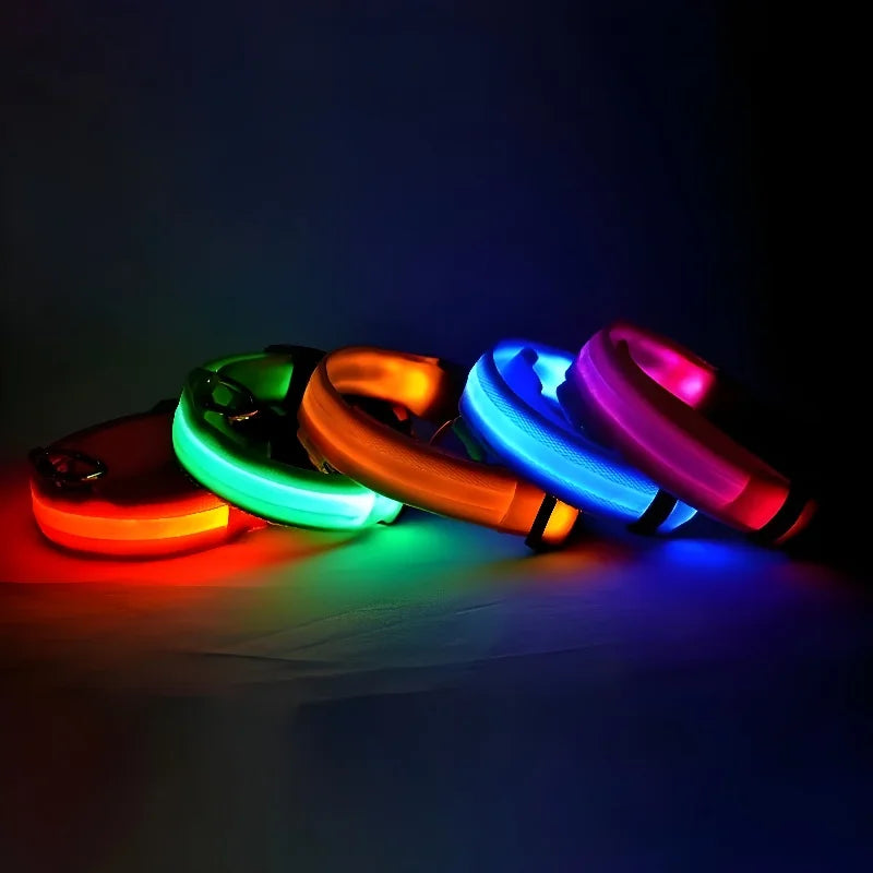 LED Safety Glowing Flashing Dog Collar Night Illuminated Glow In The Dark