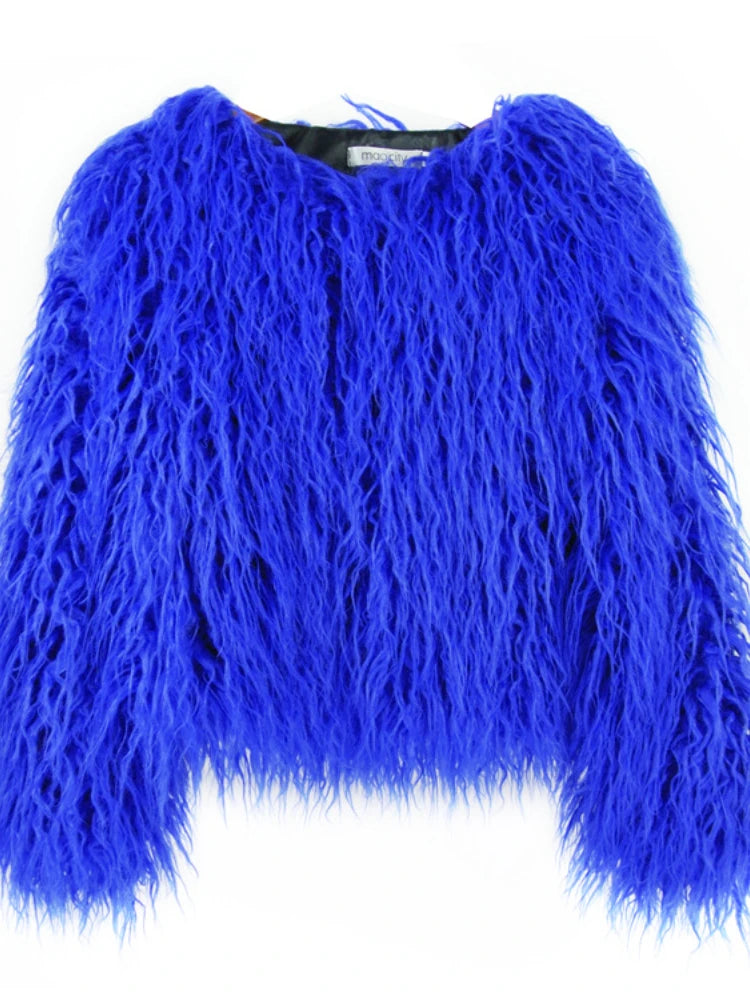 Fluffy Fur Jacket Colourful Shaggy Faux Feathers Short Women's Coat