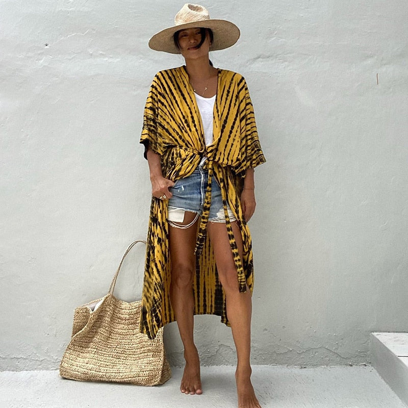 Beach Cover Up Kimono-Style Swimsuit Wrap Resort Wear Bikini Cape