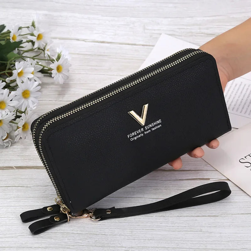 Double Zipper Purse Wallet Long Women's Clutch Wrist Bag
