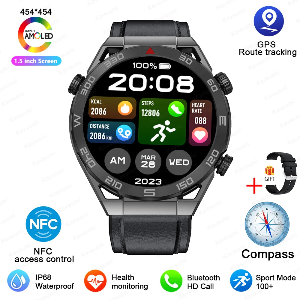 Smartwatch GPS Compass NFC ECG+PPG Health Fitness Tracker Heart Monitor Bluetooth Calling
