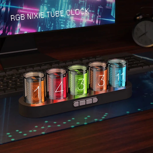 Digital Nixie Tube Clock with Rainbow LED Glow Lights In Gift Box