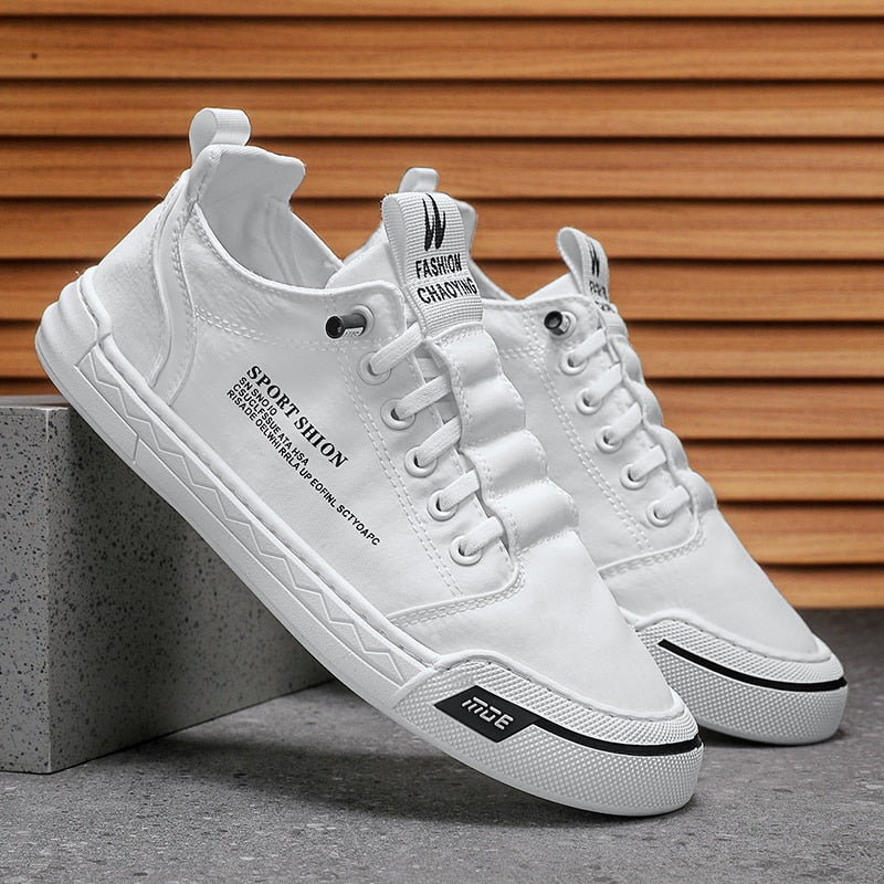 Slip-On No-Tie Ice Silk Canvas Sneakers With Elastic Laces