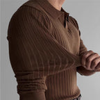 Men's Fashion Luxury V-neck Knitted Jacquard Polo Shirt Long-Sleeved