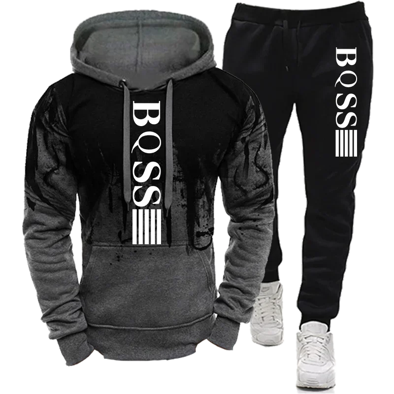 Tracksuit 2pcs Hoodie Sweatshirt & Pants Set Splash Ink Print Sports Combo