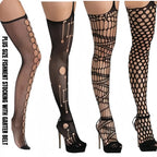 3 Pcs Fishnet Pantyhose Sexy Thigh-High Lingerie Stockings With Garter Belt