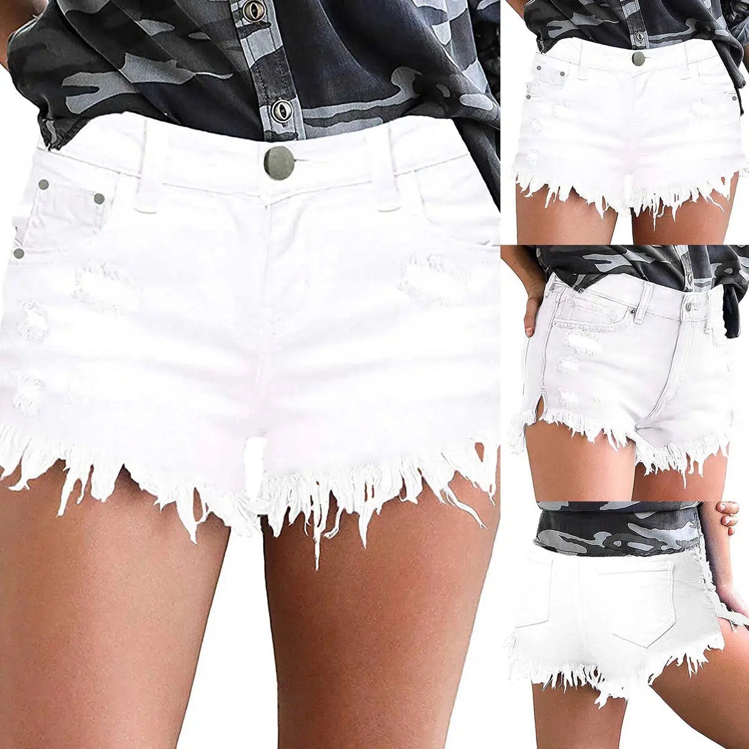 Denim Shorts Ripped Jeans Summer Frayed Hem Distressed Women's Shorts