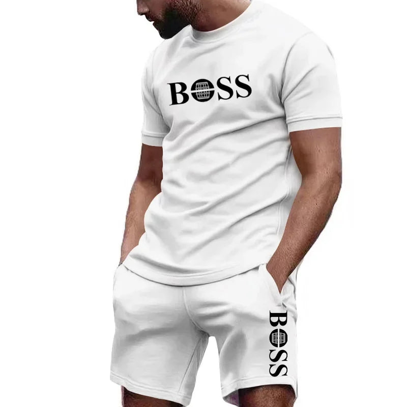 Men's Outfit Set T-shirt + Shorts 2pcs Combo Sportstwear Summer Fitness Clothes