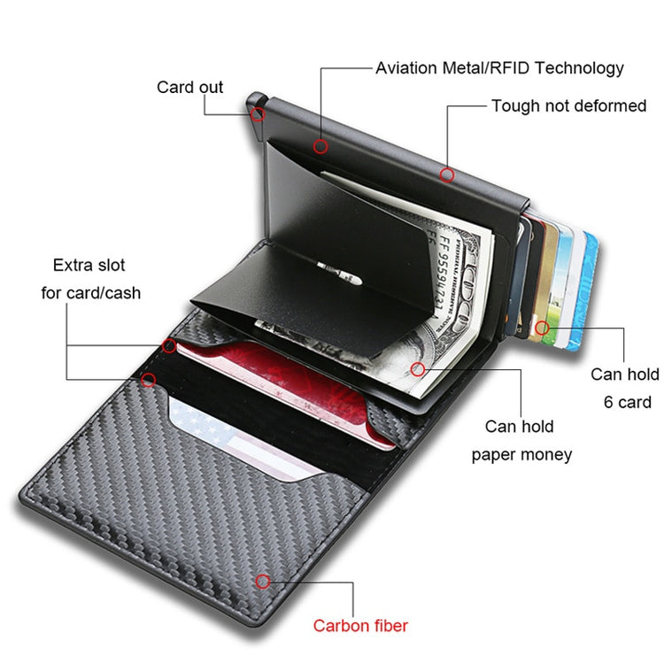 RFID Blocking Wallet Anti-Theft ID Carbon-Fiber Metal Credit Card Holder Money Clip