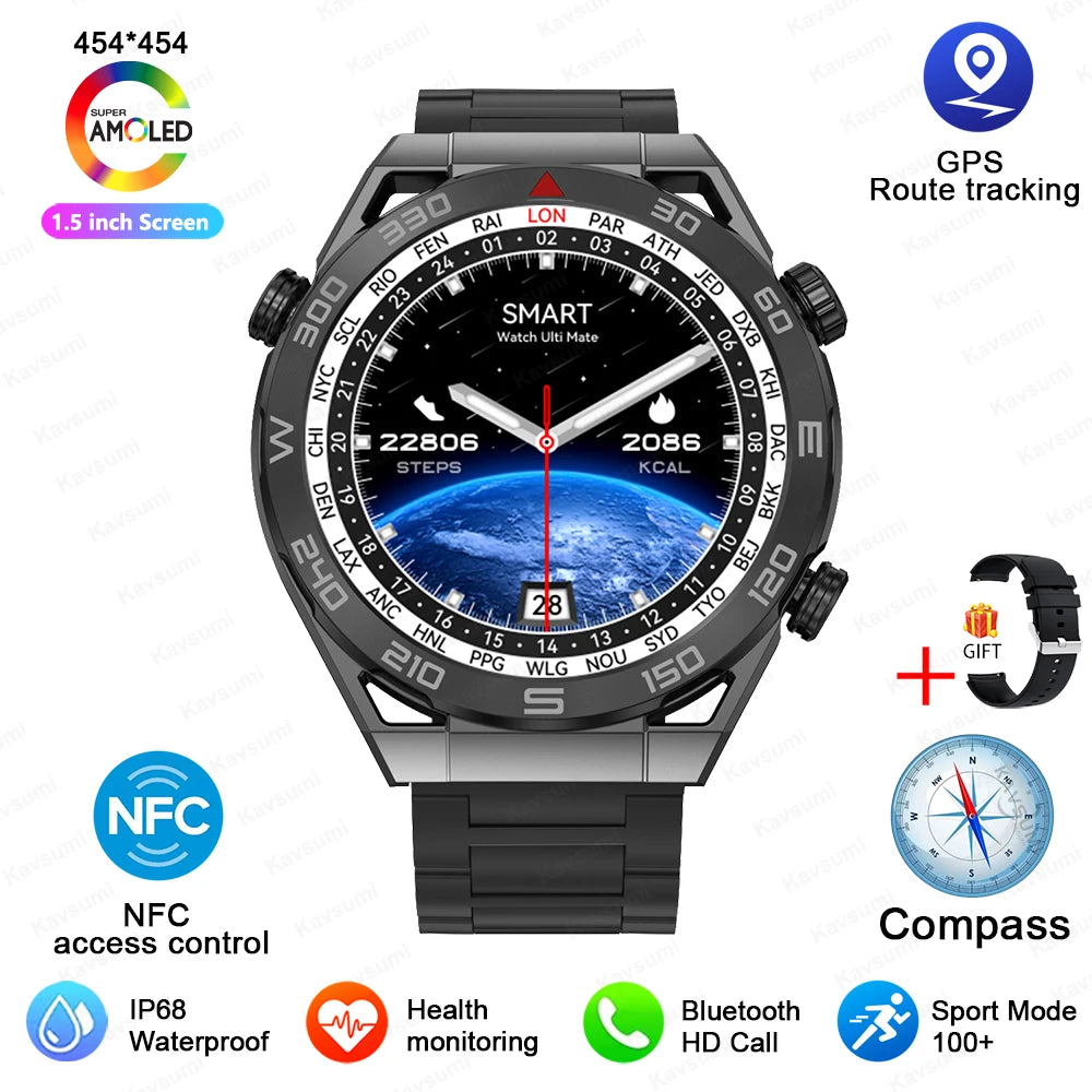 Smartwatch GPS Compass NFC ECG+PPG Health Fitness Tracker Heart Monitor Bluetooth Calling