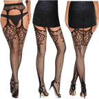 3 Pcs Fishnet Pantyhose Sexy Thigh-High Lingerie Stockings With Garter Belt
