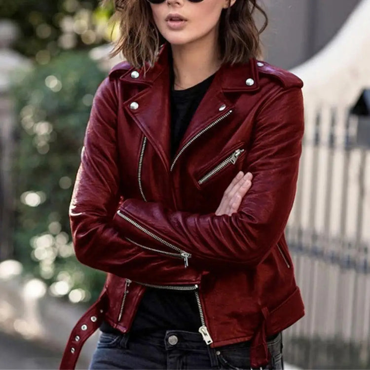 Jacket Classic Motor Biker Rider Faux Leather Women's Wear