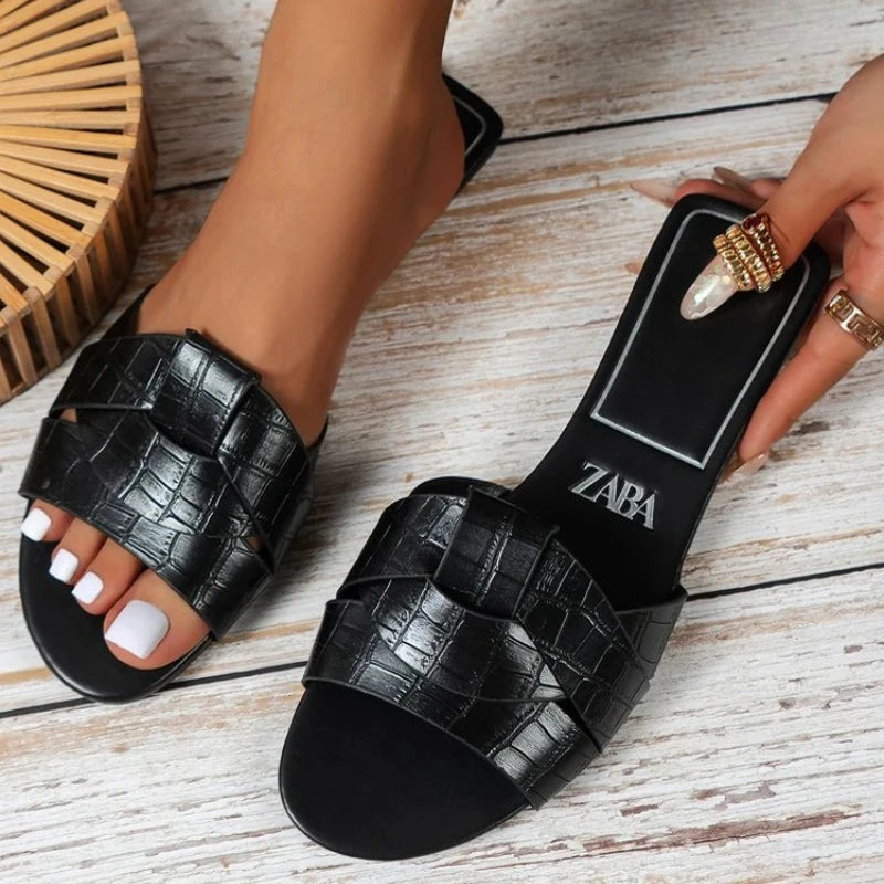 Flat Bottom Slides Genuine Leather Casual Slip-On Shoes Women's Flats