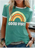 Groovy "Good Vibes" T-shirt Rainbow Summer Women's Top