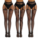 3 Pcs Fishnet Pantyhose Sexy Thigh-High Lingerie Stockings With Garter Belt