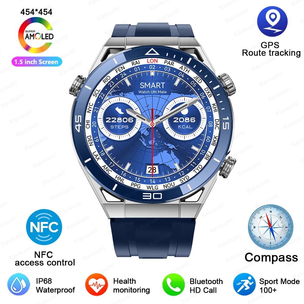 Smartwatch GPS Compass NFC ECG+PPG Health Fitness Tracker Heart Monitor Bluetooth Calling