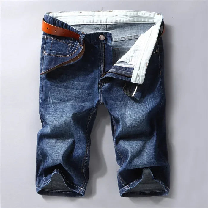 Denim Shorts Stretchy Straight-Fit Bermuda Pants