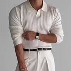 Men's Fashion Luxury V-neck Knitted Jacquard Polo Shirt Long-Sleeved